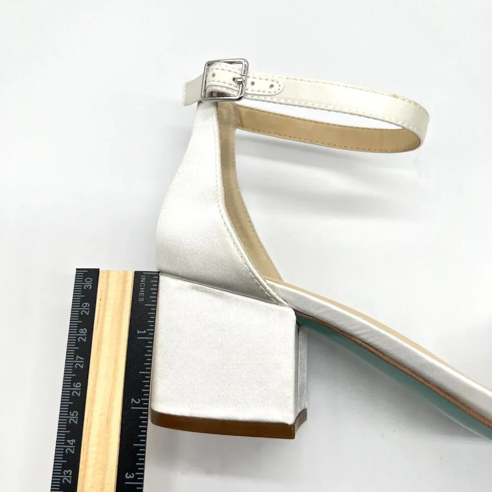 Betsey Johnson Size 8 Mel‎ Ivory White Satin Jeweled Heels Dress Sandals Shoes